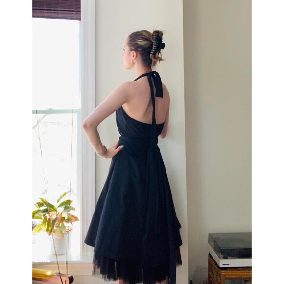 BCBGMAXAZRIA black tulle halter-neck dress fit flare layered tulle cocktail sz 6 - Picture 3 of 12